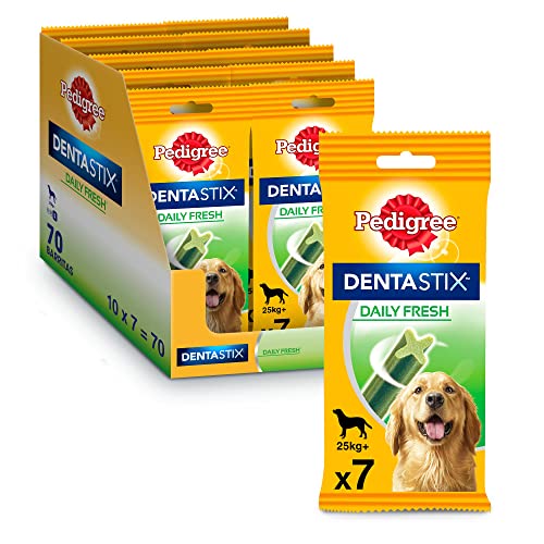 Pedigree Dentastix Fresh Snack Dental para la Higiene Oral y Contra el Mal Aliento de Perros Grandes (10 paquetes de 7ud)