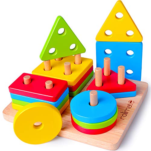 Rolimate Juguetes para Niños Pequeños Apilador Geométrico De Madera, Stack & Sort Board Tablero para Apilar y Clasificar, Juguetes Educativos Montessori Cumpleaños para Niños Niñas Bebés 2 3 4+ Años