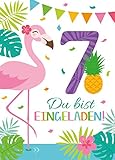 Junaversum 12 tarjetas de invitación para 7º cumpleaños infantil, diseño de flamencos