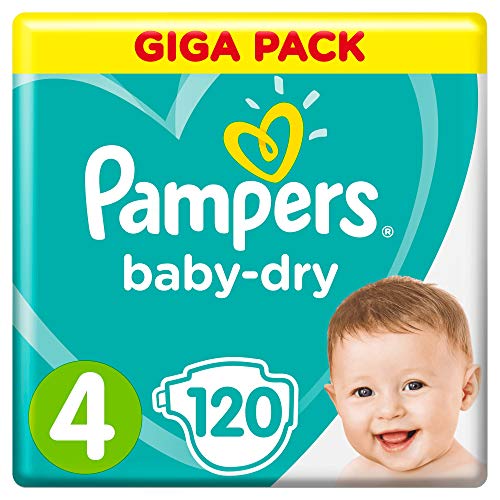 PAMPERS Baby-Dry, tamaño 4, (9 – 14 kg), Mega Plus, Pack 120 unidades