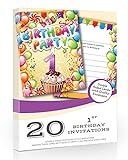 20 invitaciones de 1er cumpleaños de Olivia Samuel – diseño divertido para niño o niña – listo para escribir con sobres