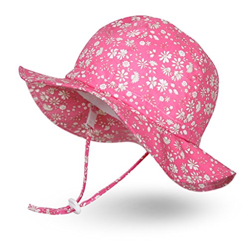Ami&Li tots Niña Sombrero de Sol ala Ancha Ajustable Sombrero Protección Solar UPF 50 para Bebés, Niñas Niños Infantil Pequeñito Unisexo - M: Fleurette Rosa