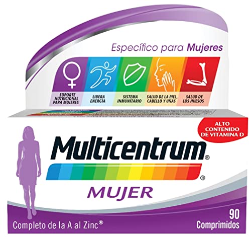 MULTICENTRUM Mujer Complemento Alimenticio Multivitaminas con 13 Vitaminas y 11 Minerales, Sin Gluten, 90 Comprimidos