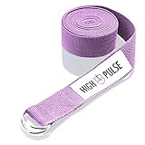 High Pulse | Correa de yoga(183 x 3,8 cm) - Correa de yoga de alta calidad con cierre como ayuda práctica para el yoga o el pilates - 100% algodón (morado)