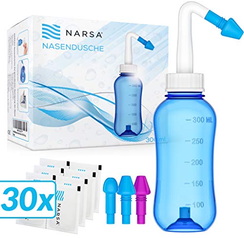 NARSA Set de lavado nasal con 30x sal lavado nasal · Para Aliviar la Congestión Nasal Causada por las Alergias, Infecciones, Polen y Impurezas