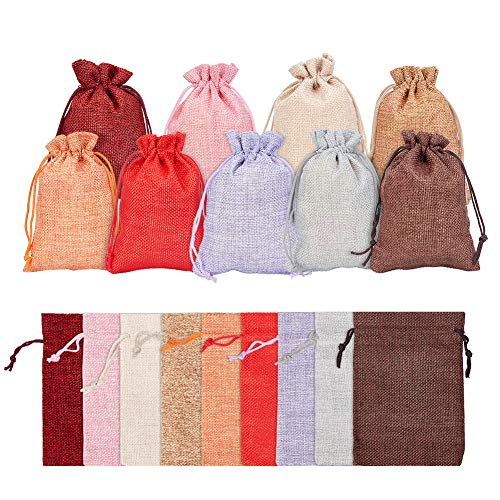 Pandahall – Set de 100 bolsas de lino y cáñamo con cordón, color rosa pálido, 18 x 13 cm
