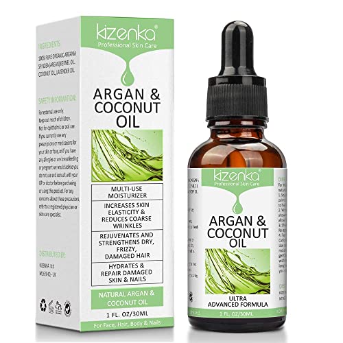 kizenka Aceite de Argán y coco para el Cuidado de la piel, Mejora la Hidratación de la piel y aumenta la elasticidad de la piel, estimula el crecimiento del cabello seco y dañado - 30ML