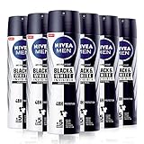NIVEA MEN Black & White Invisible Original Spray en pack de 6 (6 x 200 ml), desodorante antimanchas de cuidado masculino, desodorante invisible para cuidar piel y ropa