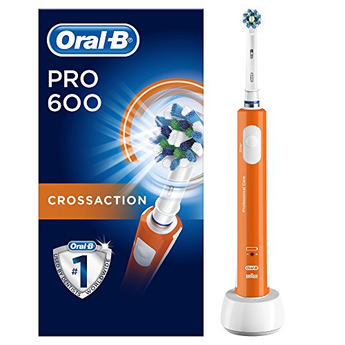 Oral-B PRO 600 CrossAction Cepillo de Dientes Eléctrico con Mango Recargable, Tecnología Braun y 1 Cabezal de Recambio - Naranja