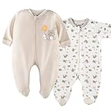 Jacky - Pijamas bebé Manga Larga con pies - 2 Ud. - 100% algodón / Certificado Oeko-Tex / Unisex / Beige - Blanco con Ositos (50-56)