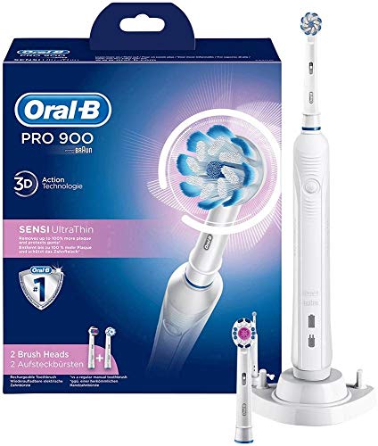 Oral-B Pro 1 900 cepillo de dientes eléctrico recargable Sensi UltraThin, 1 pieza de mano, 2 cabezales de cepillo, blanco