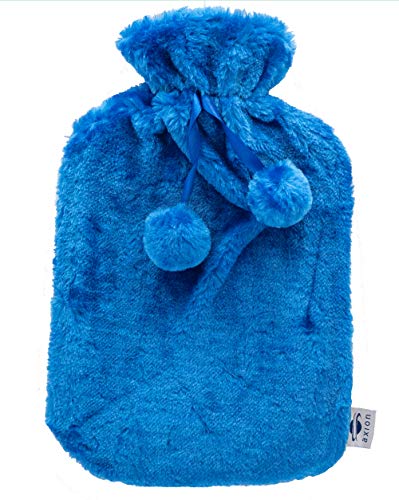 Bolsa de agua caliente con funda axion + Incluye funda azul para un uso seguro | Para calentar pies o para calentar cama | Capacidad aprox. de 2 litros