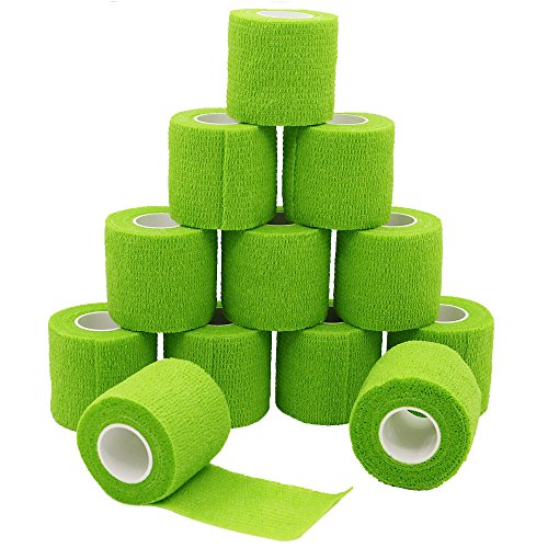 YuMai Vendaje Autoadhesivo (Primeros Auxilios Cinta Adhesiva, 5 cm × 4,5 m Pack de 12 aprobado por la FDA - Débil Verde