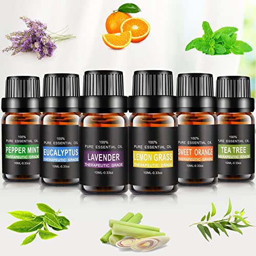 Set de aceites esenciales,100% Natural Puro Aromaterapia Aceite Aromático, Set de Aceites Esenciales para Humidificador y Difusor Aroma (6 Flavor)