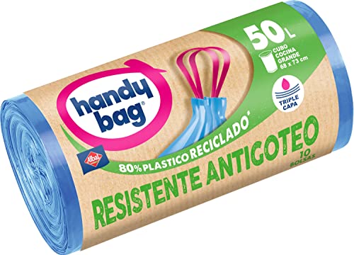 Handy Bag Bolsas de Basura 50L Extra Resistentes No Gotean, 10 Bolsas