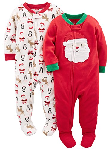 Simple Joys by Carter's Pijama navideño de Forro Polar, Resistente al Fuego, Corte Holgado Unisex Bebés, Pack de 2, Marfil/Rojo, Santa Claus, 12 Meses