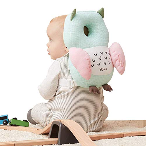 Bebamour Protección para la cabeza del bebé Suave y transpirable Soporte para la cabeza del bebé Almohada para bebés Reposacabezas anti-caídas(Green Owl)