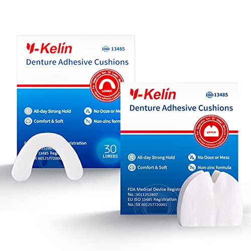 Cojín adhesivo para prótesis dental Y-Kelin, 30 almohadillas superiores,30 almohadillas inferiores (2 paquetes en total)