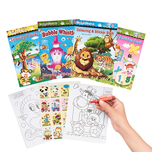 THE TWIDDLERS - Pack de 24 Mini Libros Educativos para Colorear más Pegatinas / Fiesta de Cumpleaños para Niños de 3 Años en Adelante /Compacto, Ligero y Portable