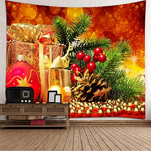 Aimsie - Tapiz de pared con caja de regalo, diseño de bola de árbol de Navidad, color rojo, verde y amarillo (240 x 220 cm)
