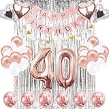 SUNPAT Decoraciones de Cumpleaños Número 40 Banner Globo Decoraciones de Cumpleaños Número 40 Artículos de Fiesta Regalos Para Mujeres Globos Número 40 de Oro Rosa, Globos de Confeti de Oro Rosa