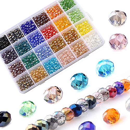LABOTA 1200pcs Cuentas de cristal facetado para Collar Pulsera Manualidades Bricolaje, 24 colores