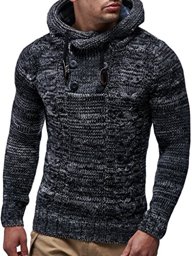 Leif Nelson Los Hombres del Jersey de Punto suéter Encapuchado LN-20227 Negro XX-Large